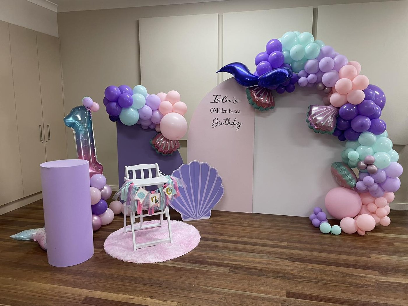 Mermaid themed first birthday setup